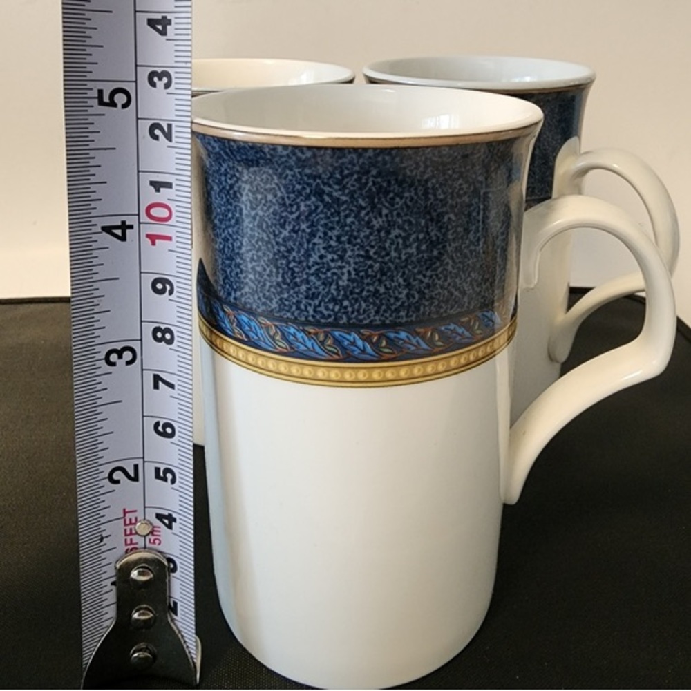 4 MIKASA Ultra Cream Blue and Yellow Trim Mugs Set of 4 11 fl oz